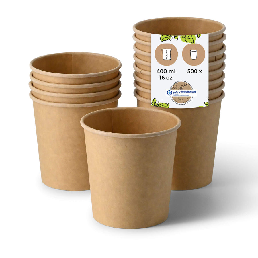 Suppenbecher to go aus Karton – braun / 400ml / 16oz (500 Stück)