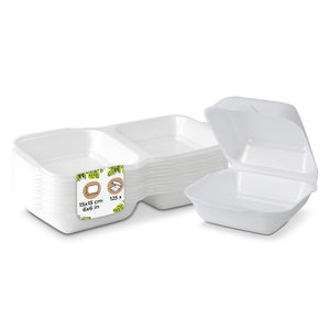 Burgerboxen 15x15x7 cm weiß – Snackbox mit Deckel (XPS)