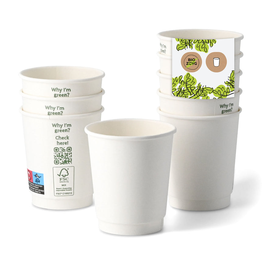 Pappbecher doppelwandig weiß - kompostierbare Coffee-to-go-Becher