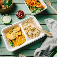 Menüschalen aus Zuckerrohr - kompostierbar, Take Away, 2 Kammern