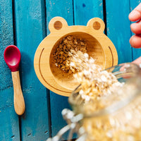 Babygeschirr Bambus Frosch mit Saugnapf und Löffel, FSC-zertifiziert