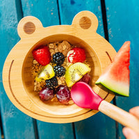 Babygeschirr Bambus Frosch mit Saugnapf und Löffel, FSC-zertifiziert