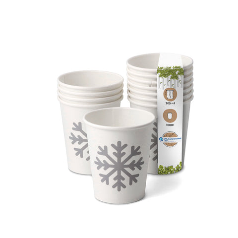 Winterbecher To Go mit Schneeflocken-Motiv - kompostierbar