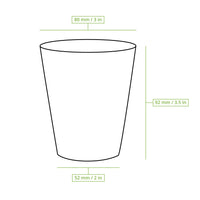 Kaffeebecher to go in Seitenansicht als Maßzeichnung mit Höhe 92 mm und Randbreite 80 mm