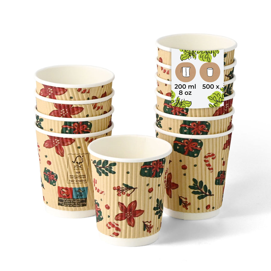 Riffelbecher Weihnachtsmotiv 200 ml – Packung mit 500 Stück