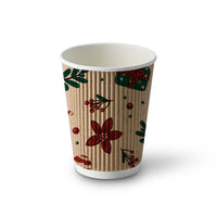 Riffelbecher Weihnachtsmotiv 300 ml mit Weihnachtssternen und Tannenzweigen