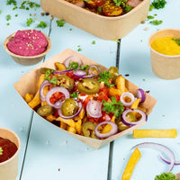 Snackschale Pappe braun – Pommesschale mit PE-Beschichtung, Schiffchen
