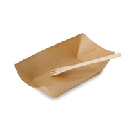 Snackschale Pappe braun – Pommesschale mit PE-Beschichtung, Schiffchen