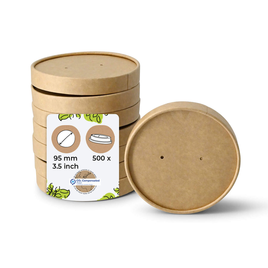 Pappdeckel beschichtet für Becher & Schalen – braun / Ø95 mm (500 Stück)