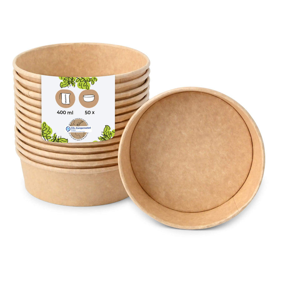 Kartonschalen beschichtet rund – braun / 400 ml (50 Stück)