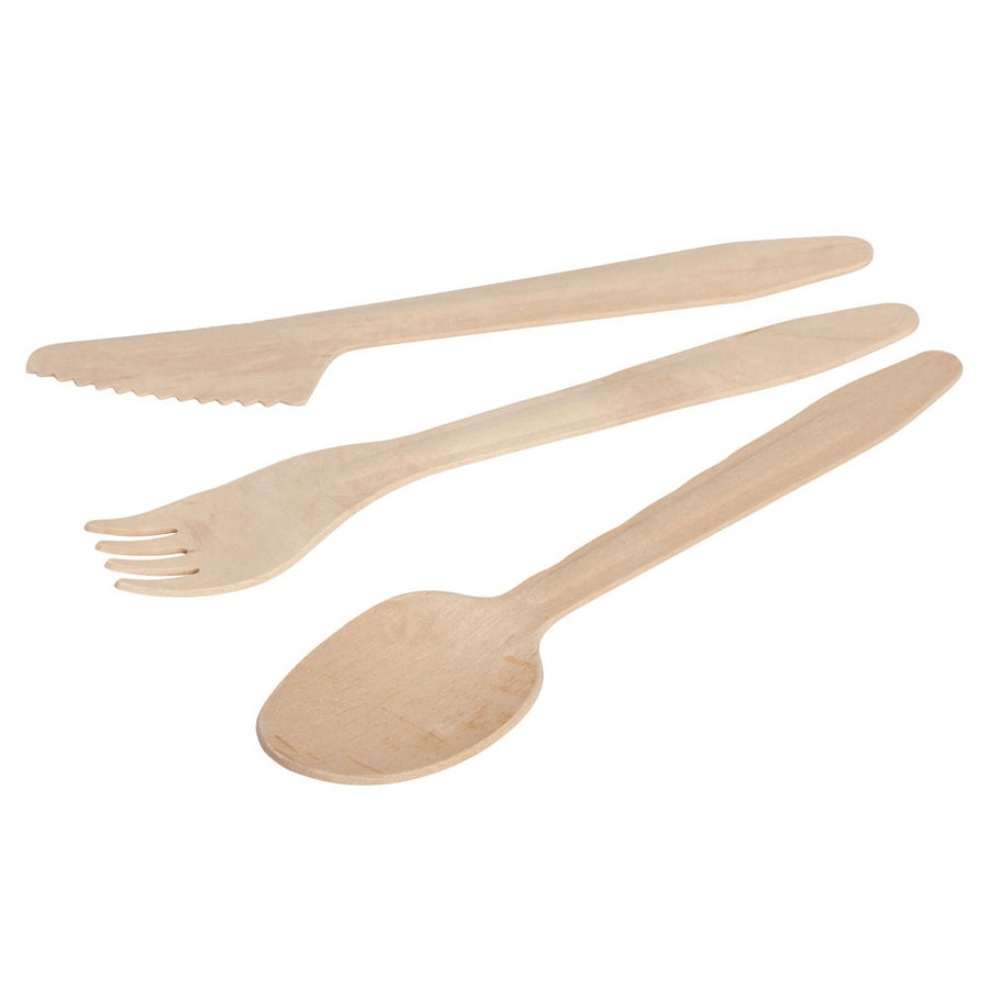 Holzbesteck-Set Messer Gabel Löffel – kompostierbares Einwegbesteck