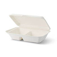 Zuckerrohr-Menübox 2 Kammern mit Klappdeckel, 650 ml rechteckig
