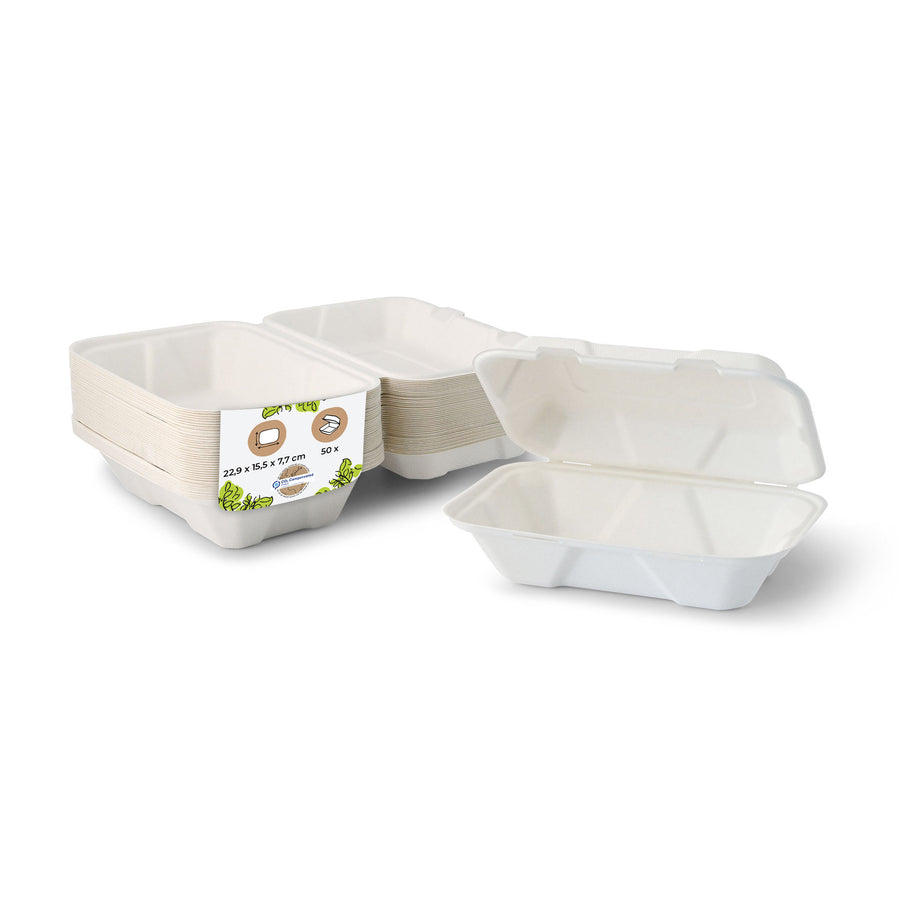 Zuckerrohr-Menübox mit Klappdeckel, kompostierbar, div. Größen