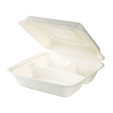 Zuckerrohr Take Away 3er Menüboxen Lunchboxen Klappdeckel kompostierbar