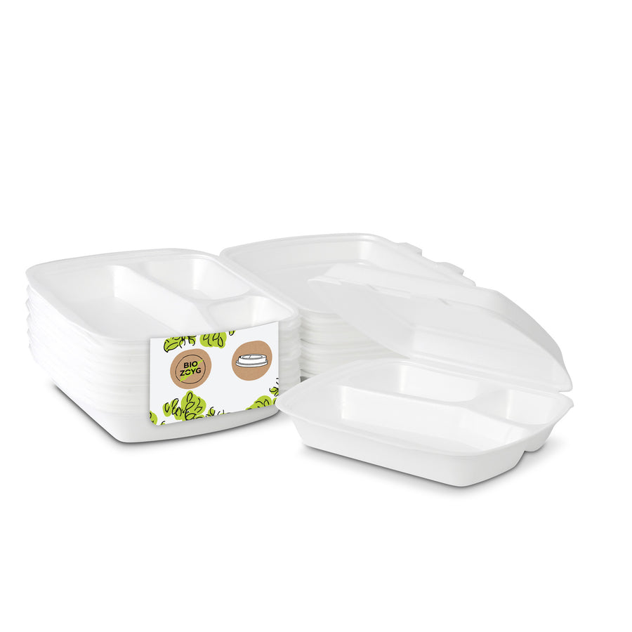 Menüboxen 3-geteilt aus XPS-Schaum – Thermo To-Go-Schalen mit Deckel