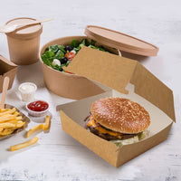 Burgerboxen aus Frischfaserkarton, braun-weiß, fettbeständig