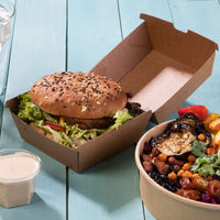 Burgerboxen Kraftkarton braun, kompostierbar mit Klappdeckel
