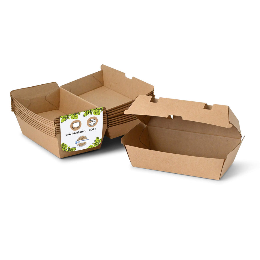 Take Away Speisenverpackung Kartonschatel Klappdeckel braun, div Größen