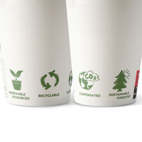 Pappbecher weiß mit Eco-Icon – einwandig, kompostierbar, DIN EN 13432