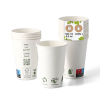 Pappbecher weiß mit Eco-Icon – einwandig, kompostierbar, DIN EN 13432