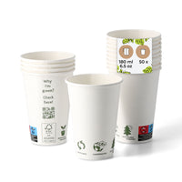 Pappbecher weiß mit Eco-Icon – einwandig, kompostierbar, DIN EN 13432