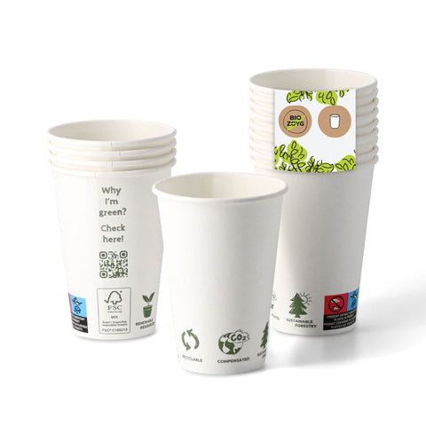 Pappbecher weiß mit Eco-Icon – einwandig, kompostierbar, DIN EN 13432