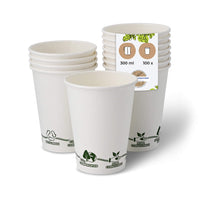 Pappbecher weiß mit Eco-Icon – einwandig, kompostierbar, DIN 13432