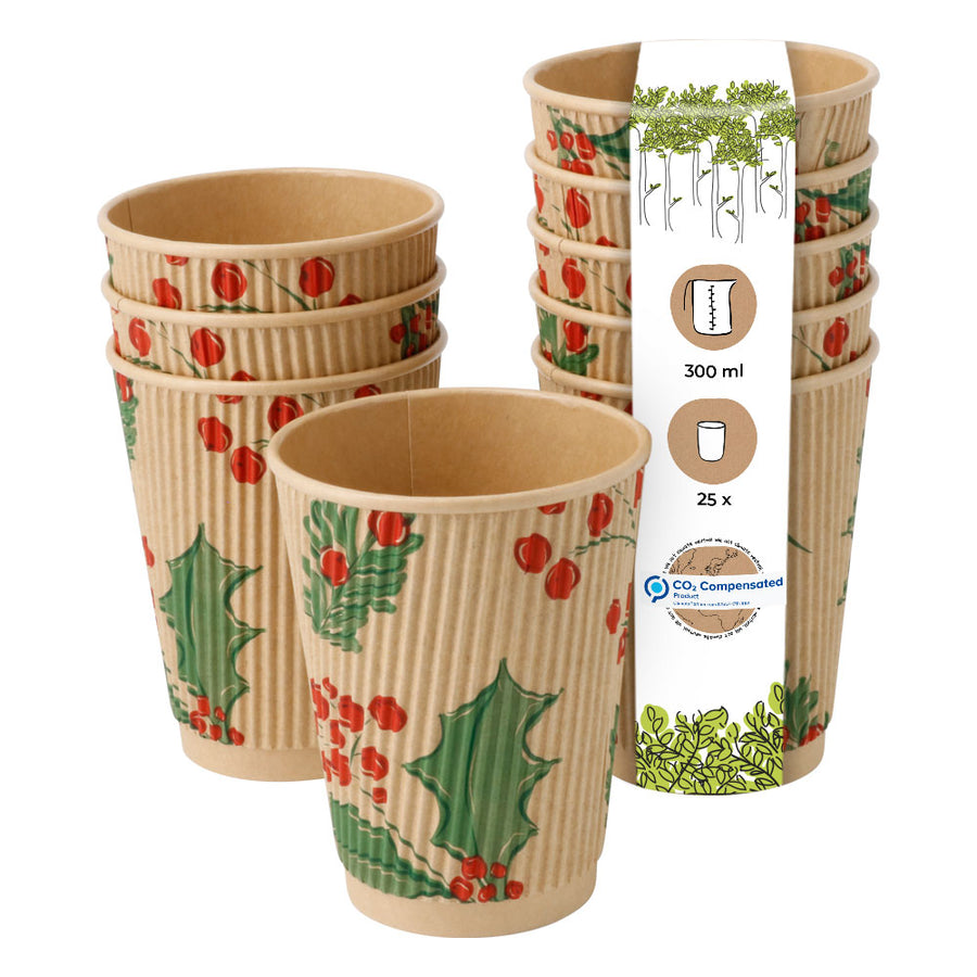Riffelbecher Winter "Zweige" – 300ml / 12oz (25 Stück)