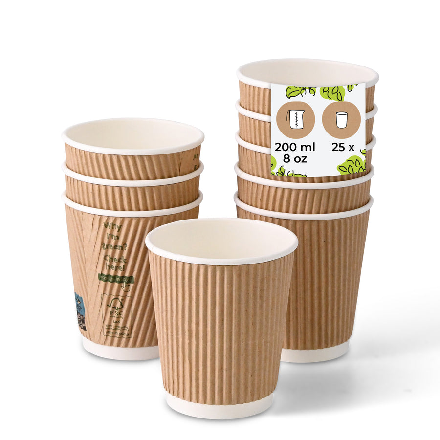 Riffelbecher To Go aus Kraftkarton – 200ml / 8oz (25 Stück)