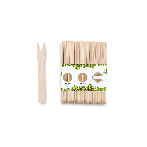 Pommesgabeln aus Hartholz, kompostierbar, natur, für Snacks