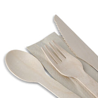 Holzbesteck-Set: Gabel, Messer, Löffel & Teelöffel, Einwegbesteck