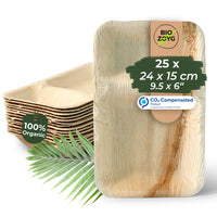 Palmblattteller rechteckig mit 2 Kammern – kompostierbare Menüschale