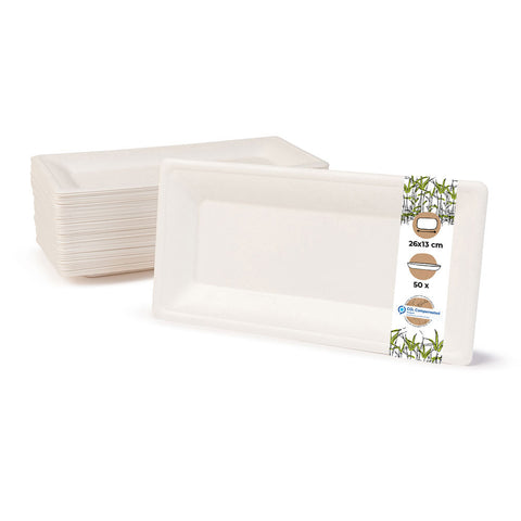 Zuckerrohr-Teller rechteckig 26x13 cm – kompostierbares Bagasse-Geschirr