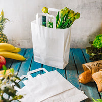Papiertragetaschen weiß aus Kraftpapier mit Henkel
