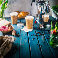Pappbecher braun doppelwandig – kompostierbar, DIN EN 13432, Coffee to go