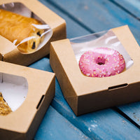 Patisserie-Schachteln aus Karton mit Sichtfenster, kompostierbar, braun