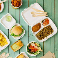 Zuckerrohr Take Away 3er Menüboxen Lunchboxen Klappdeckel kompostierbar