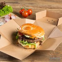 Burgerboxen aus Kraftkarton mit Klappdeckel, quadratisch, braun