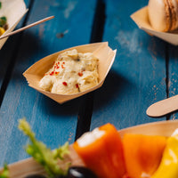 Holzschiffchen Einweg – kompostierbare Snackschalen für Fingerfood
