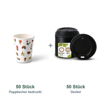 Set aus 50 Pappbecher bedruckt Pride, 200 ml und 50 Deckel schwarz, Ø 80 mm