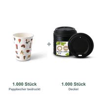 Set aus 1.000 Pappbecher bedruckt Pride, 200 ml und 1.000 Deckel schwarz, Ø 80 mm