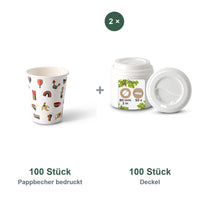 Set aus 100 Pappbecher bedruckt Pride, 200 ml und 100 Deckel weiß, Ø 80 mm