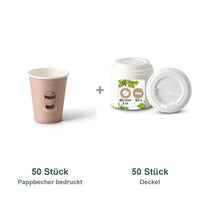 Set aus 50 Pappbecher bedruckt Coffeebreak, 200 ml und 50 Deckel weiß, Ø 80 mm