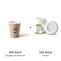 Set aus 250 Pappbecher bedruckt Coffeebreak, 200 ml und 250 Deckel weiß, Ø 80 mm