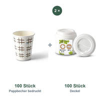 Set aus 100 Pappbecher bedruckt TicTacToe, 200 ml und 100 Deckel weiß, Ø 80 mm