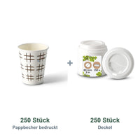Set aus 250 Pappbecher bedruckt TicTacToe, 200 ml und 250 Deckel weiß, Ø 80 mm