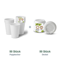 Set aus 50 Pappbecher weiß, 300 ml und 50 Deckel weiß, Ø 90 mm