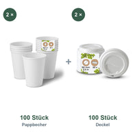 Set aus 100 Pappbecher weiß, 300 ml und 100 Deckel weiß, Ø 90 mm