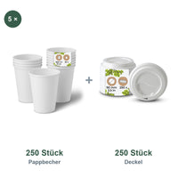 Set aus 250 Pappbecher weiß, 300 ml und 250 Deckel weiß, Ø 90 mm