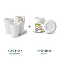 Set aus 1.000 Pappbecher weiß, 300 ml und 1.000 Deckel weiß, Ø 90 mm